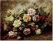 unknow artist, Floral, beautiful classical still life of flowers.086